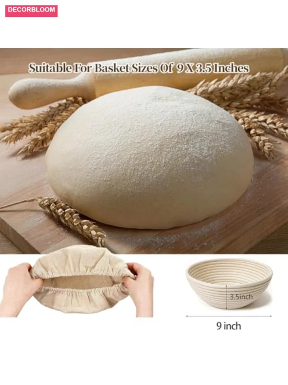 Banneton Bread Proofing Basket Set of 2 (9 inch) with 4 Linen Liners - Natural